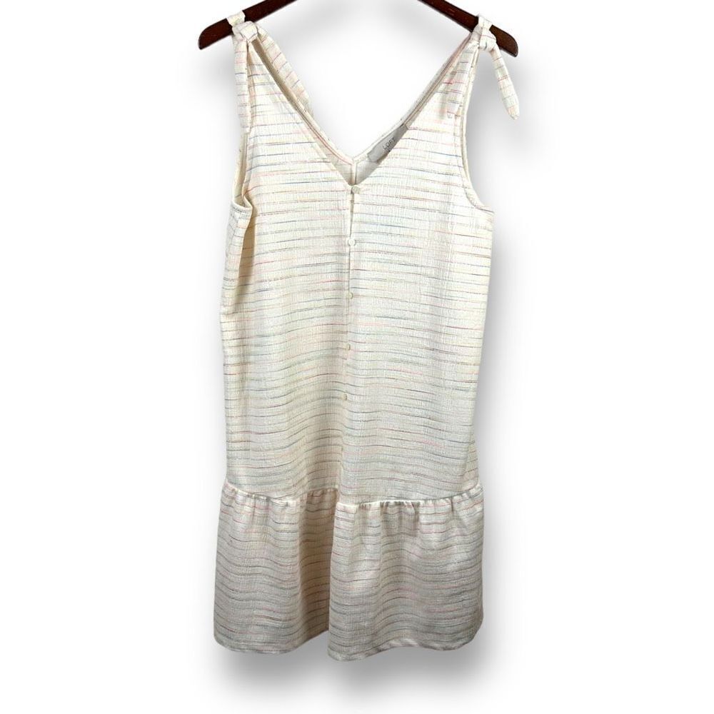 LOFT bow strap button front flounce dress NWT Size M‎